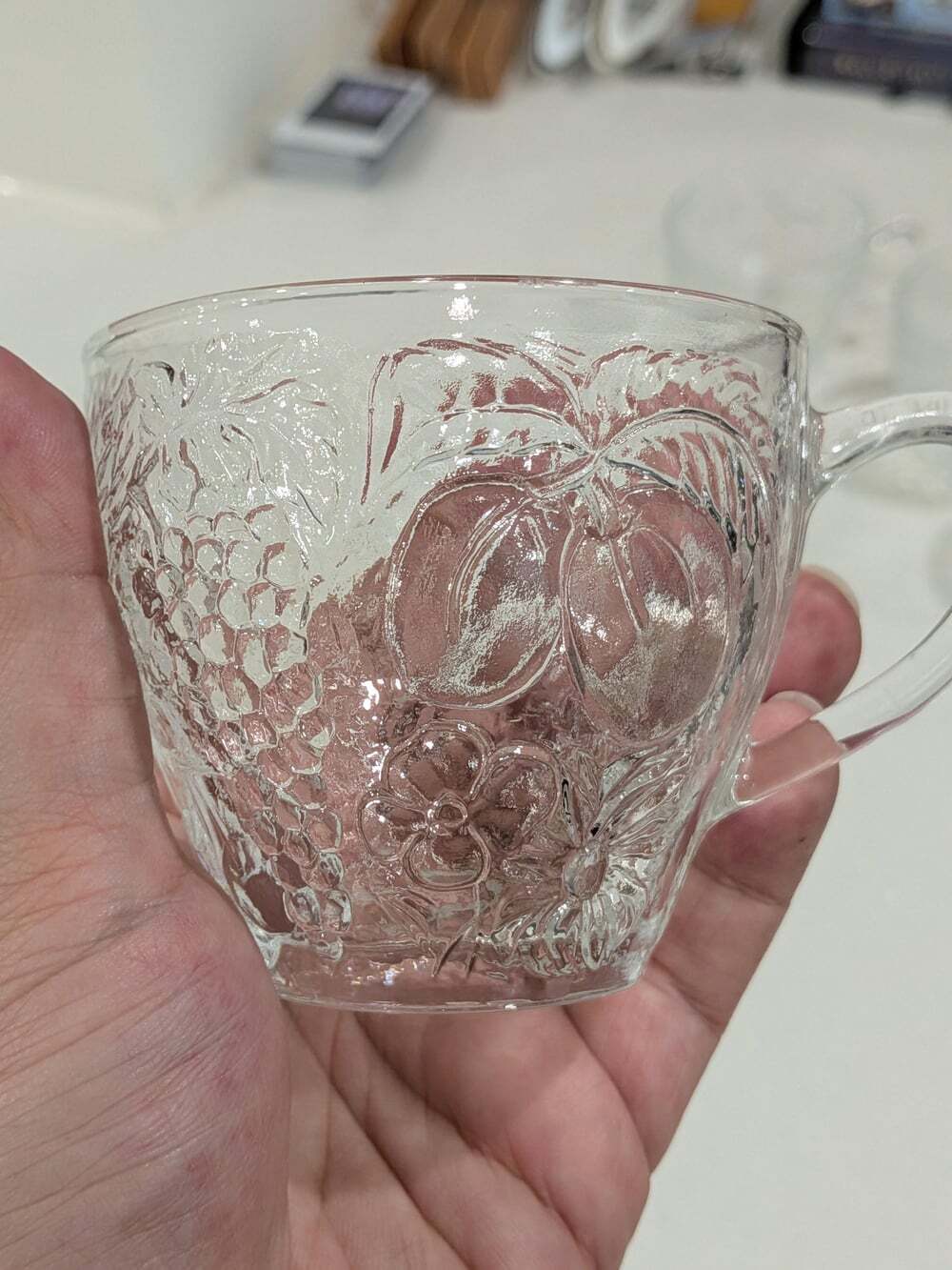 Vintage Duralex France Fruit Embossed Glass Mugs Set of 4